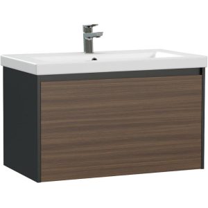 Тумба подвесная Cersanit Grande 75 Черный / Орех 64760