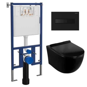 Инсталляция Loranto + унитаз Canto с сиденьем + кнопка смыва Line Черная матовая 4501+7323+CS-203HM-MB