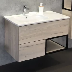 Тумба подвесная Comforty Мальме 91 + раковина Дуб дымчатый 00-00004200CF