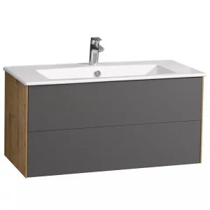 Тумба подвесная с раковиной Aquaton Сохо 100 Графит софт / Дуб веллингтон 1A2582K1AJA00 Тумба подвесная с раковиной Aquaton Сохо 100 Графит софт / Дуб веллингтон 1A2582K1AJA00
