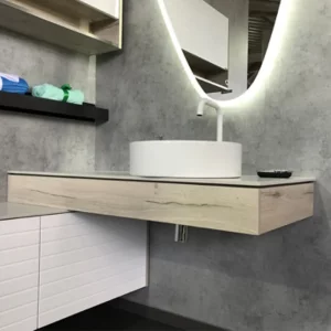 Тумба подвесная Comforty Клеон 120 + раковина + белая столешница Дуб дымчатый 00-00001892CF