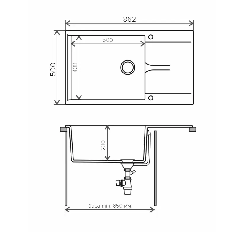 Мойка кухонная Polygran Gals 86,2 444584 Серый Мойка кухонная Polygran Gals 86,2 444584 Серый — изображение 2
