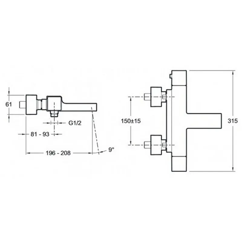Смеситель для ванны Jacob Delafon Strayt с термостатом E9127-CP Смеситель для ванны Jacob Delafon Strayt с термостатом E9127-CP — изображение 2