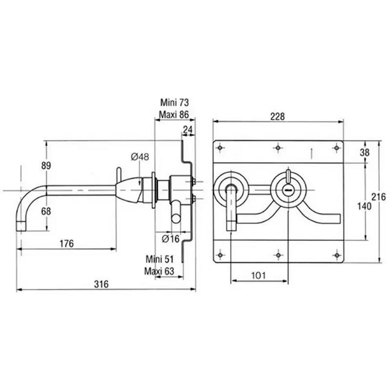 Смеситель для раковины Jacob Delafon Zen настенный E72216-CP Смеситель для раковины Jacob Delafon Zen настенный E72216-CP — изображение 2