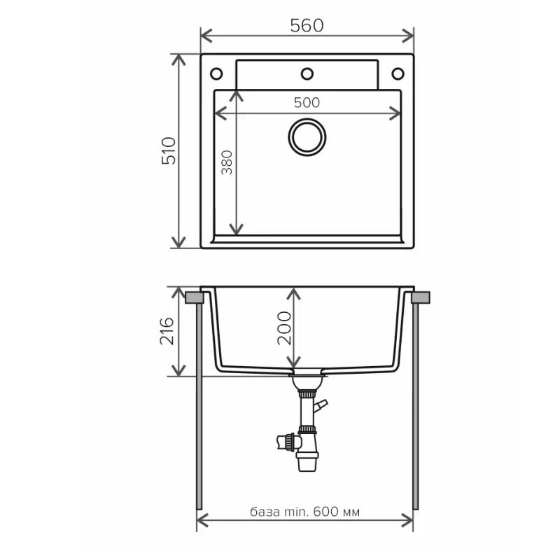 Мойка кухонная Polygran Argo 56 575806 Черный матовый Мойка кухонная Polygran Argo 56 575806 Черный матовый — изображение 3